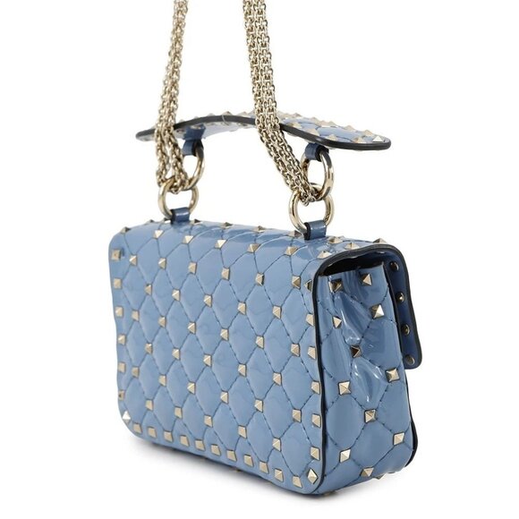Valentino Garavani Rock Studded Spike Bag Size Small Patent Leather Blue - Picture 5 of 16